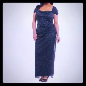 Alex Evenings Cold Shoulder Glitter Mesh Long Gown